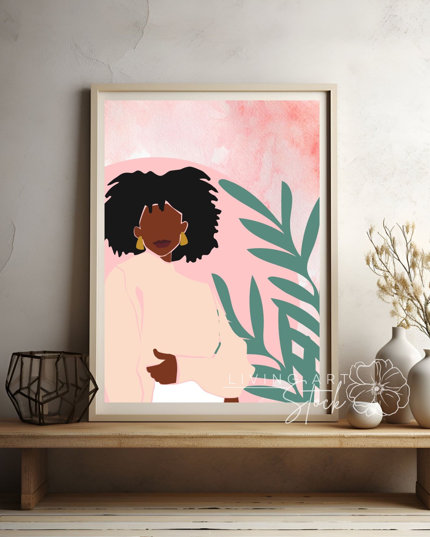 Pink Watercolor African American Art Printable