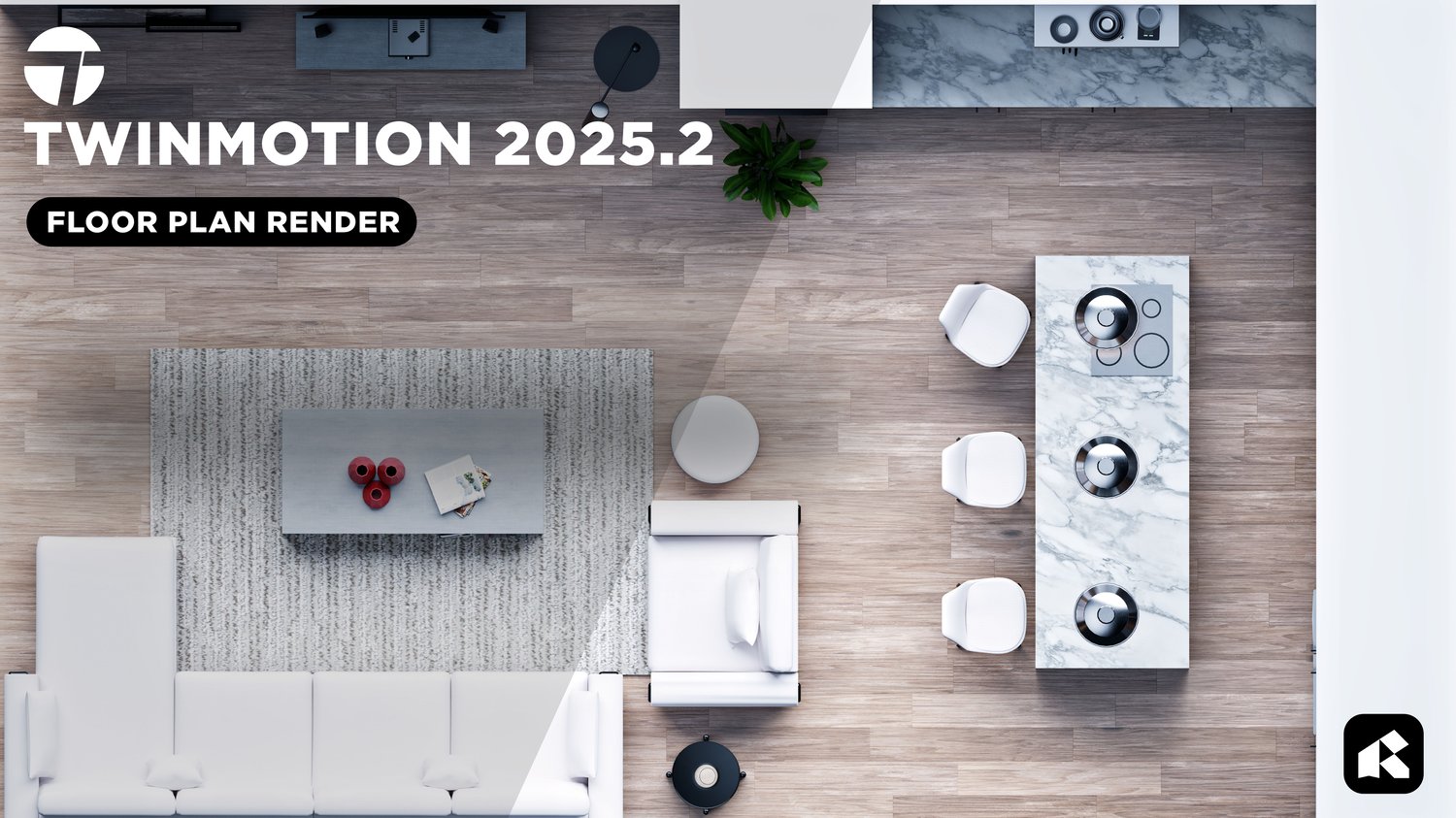 Clean architectural floor plan render created in Twinmotion 2025.2, showcasing lighting, materials, and camera setup for clear, professional Revit-to-Twinmotion visualization.