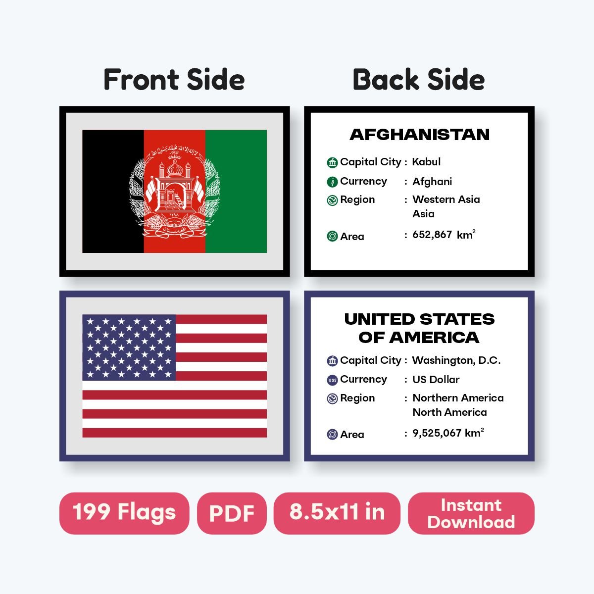dual sided world flag learning cards for students - fizzia.store