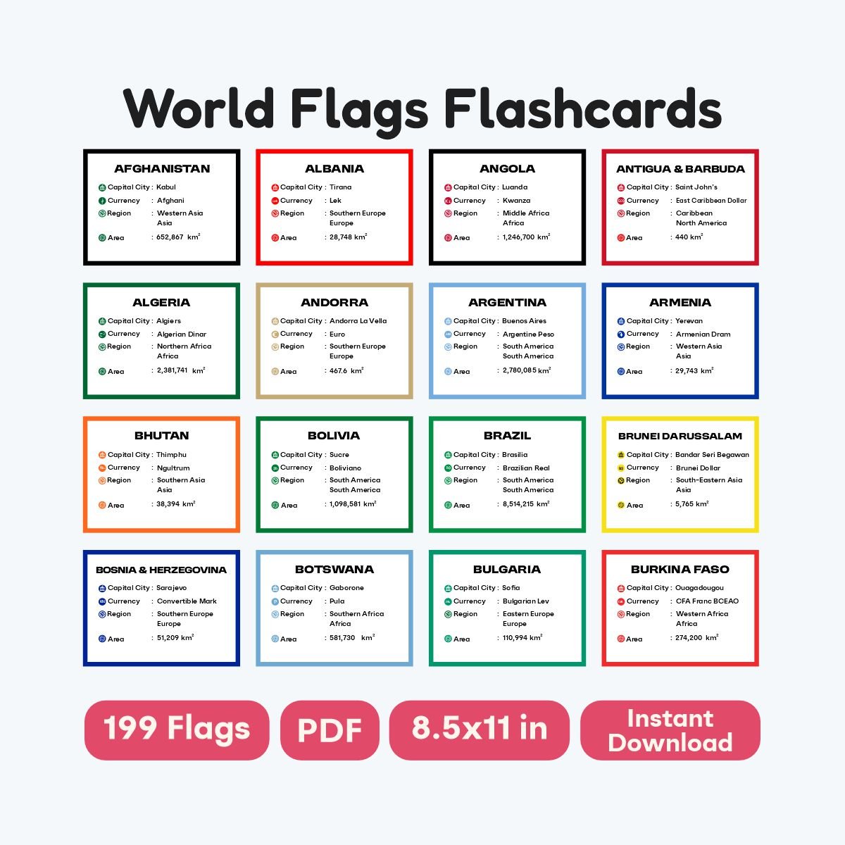 printable classroom world flags study resource - fizzia.store