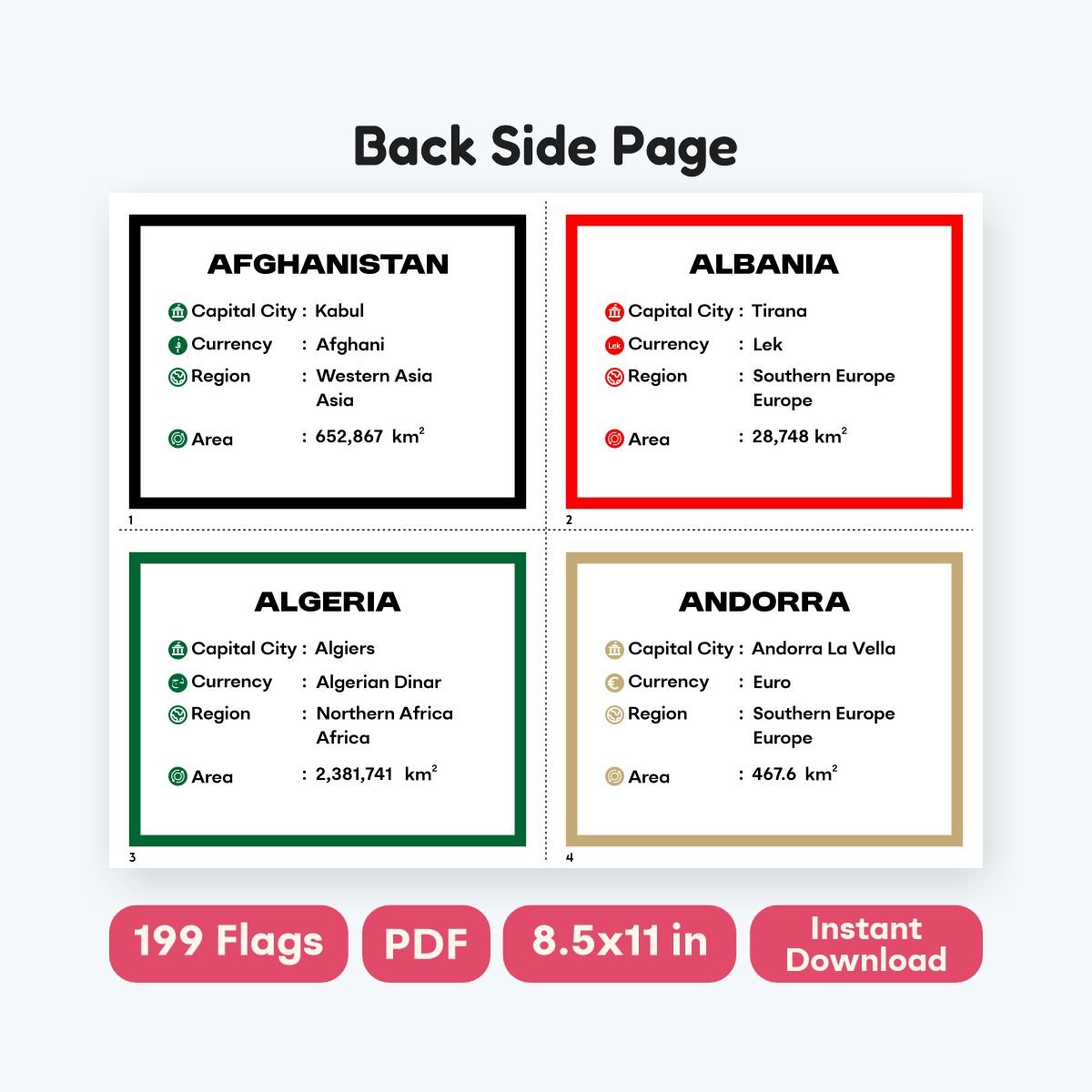 global flags flashcards for homeschool learning - fizzia.store