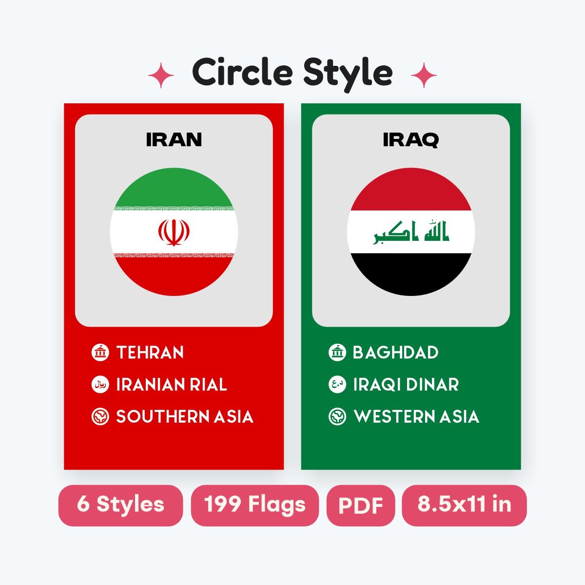 square and circle world flags flashcards set - fizzia.store