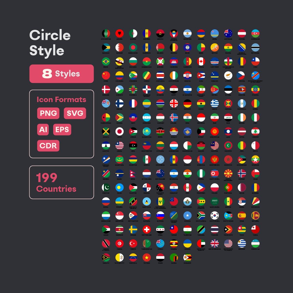 circle world flags icons set for designers - fizzia.store
