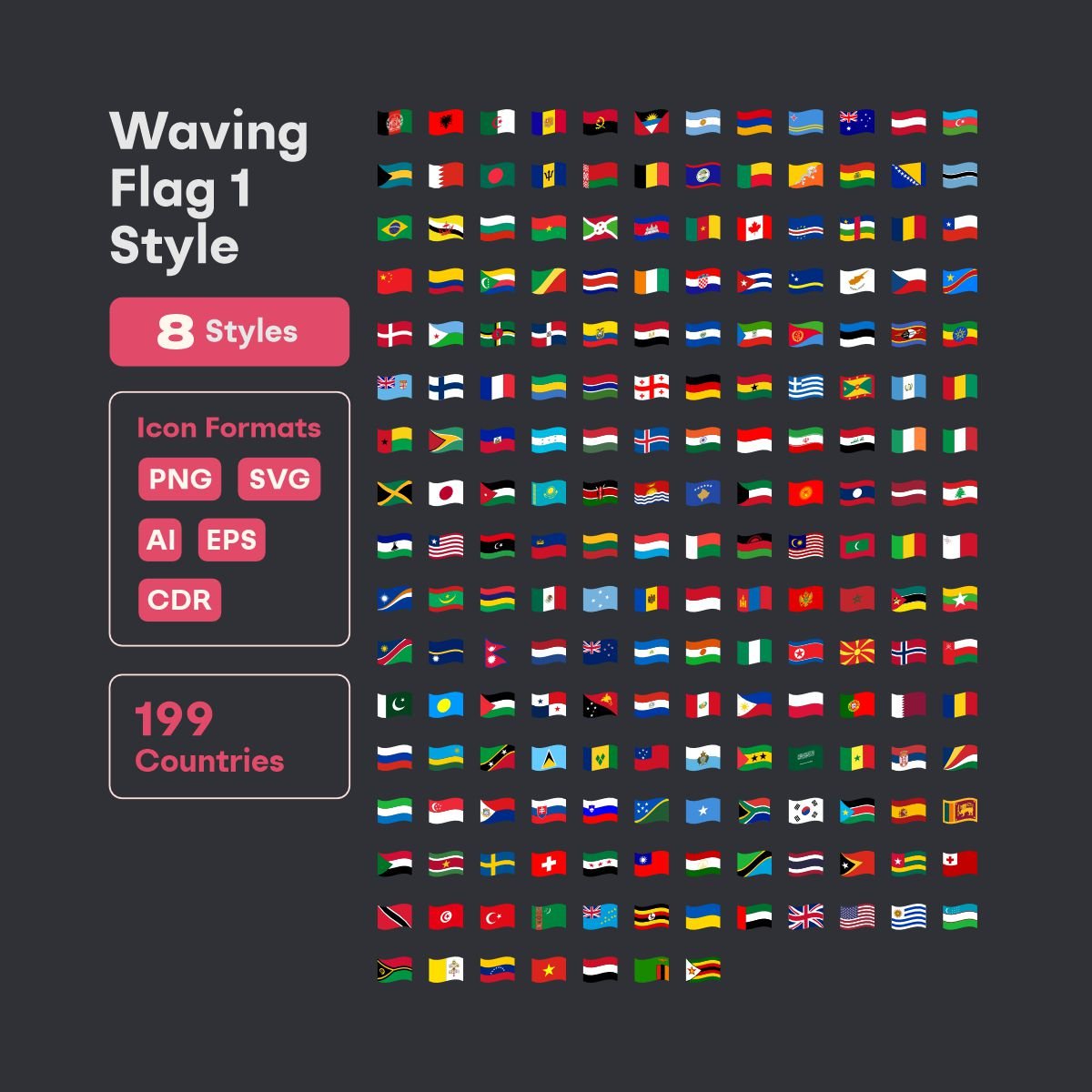 waving world flags icons premium set - fizzia.store