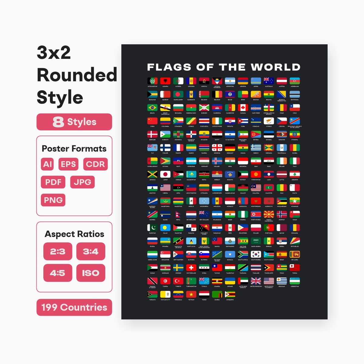 flags of the world printable classroom wall art geography poster - fizzia.store - dark