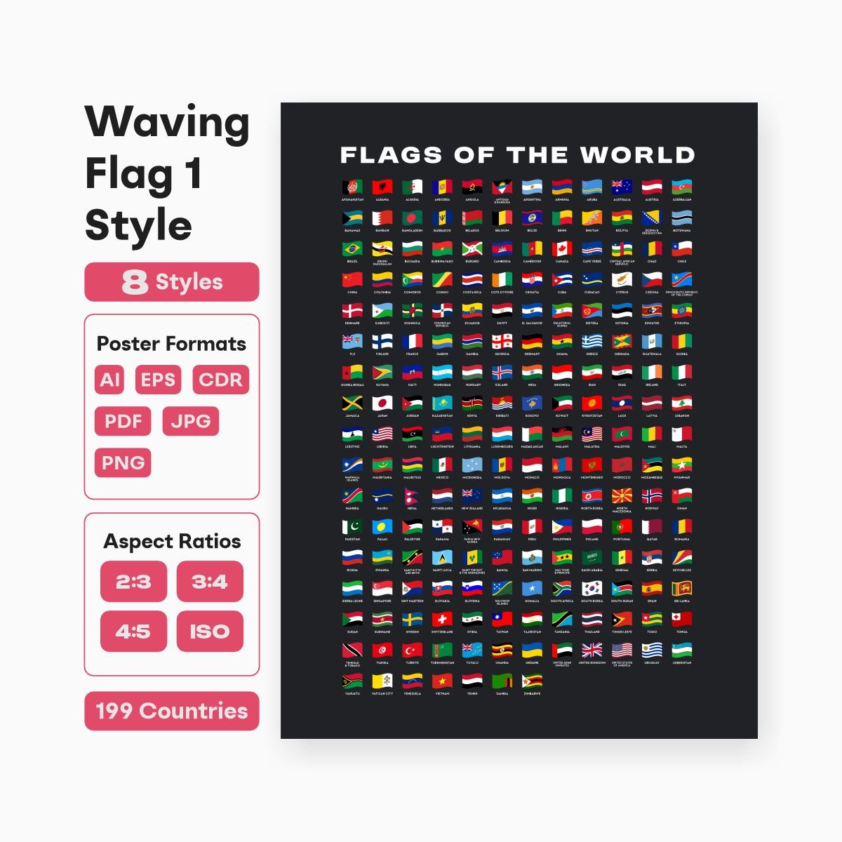 flags of the world printable classroom wall art geography poster - fizzia.store - dark