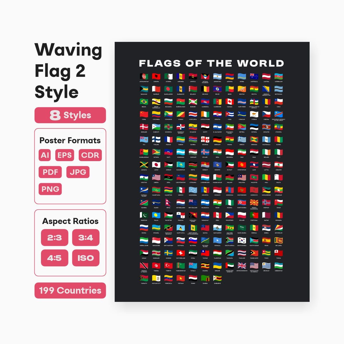 waving world flags printable geography decor for classroom - fizzia.store - dark