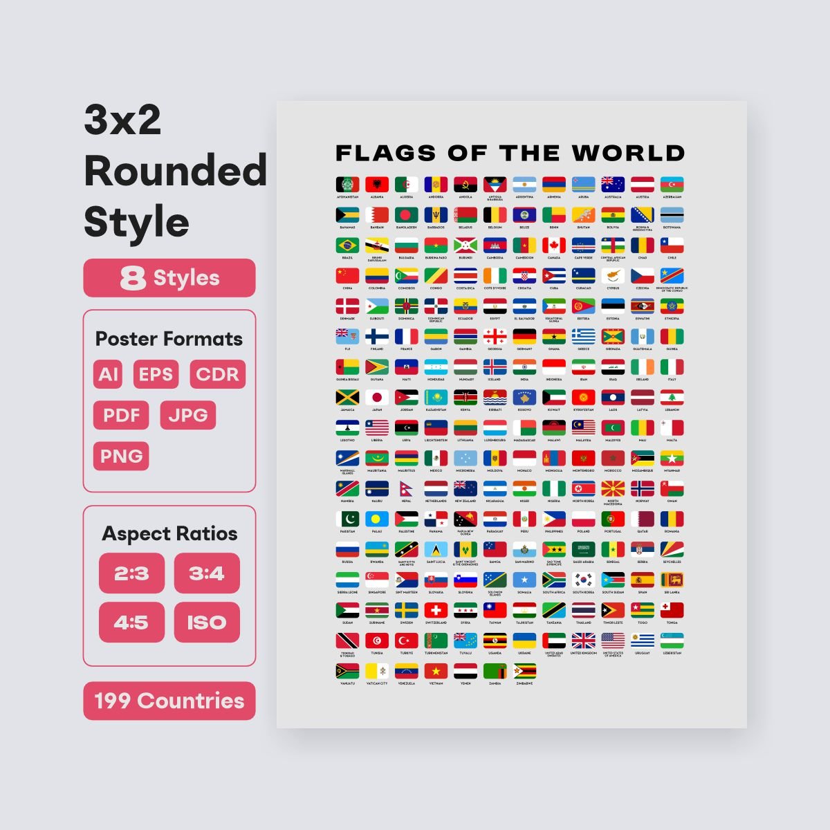 flags of the world printable classroom wall art geography poster - fizzia.store - light