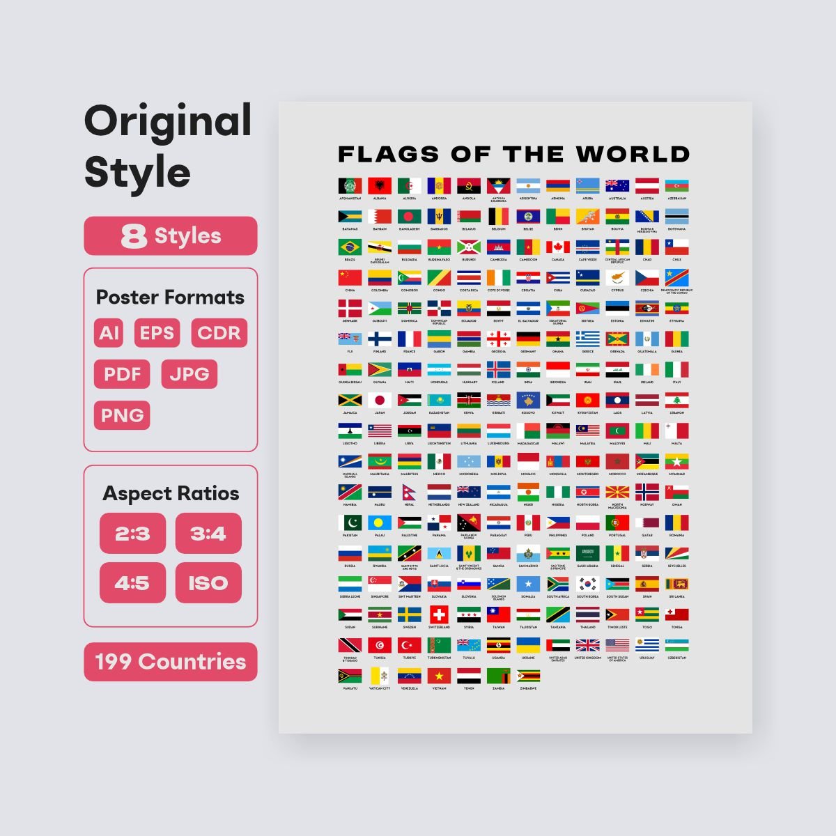 original ratio world flags printable vector set for teachers - fizzia.store - light