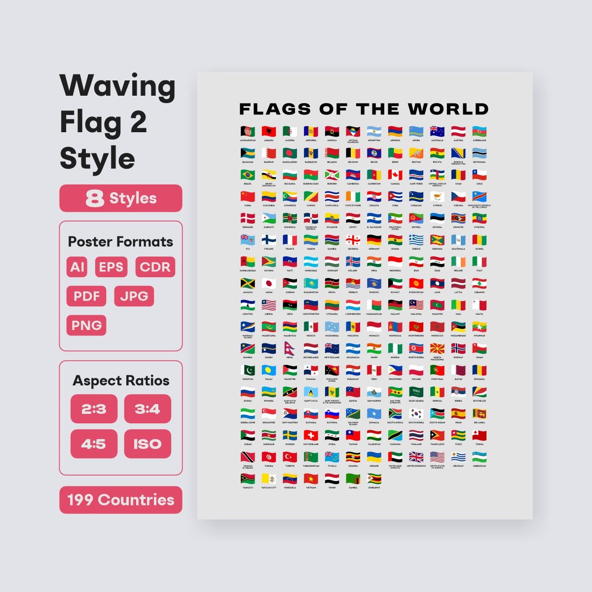 waving world flags printable geography decor for classroom - fizzia.store - light