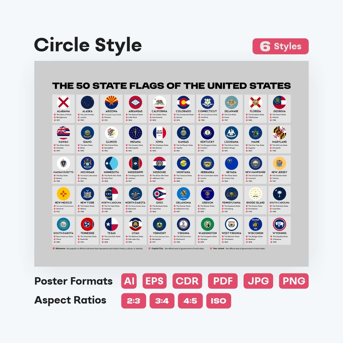 Printable US state wall art with flag variations - fizzia.store
