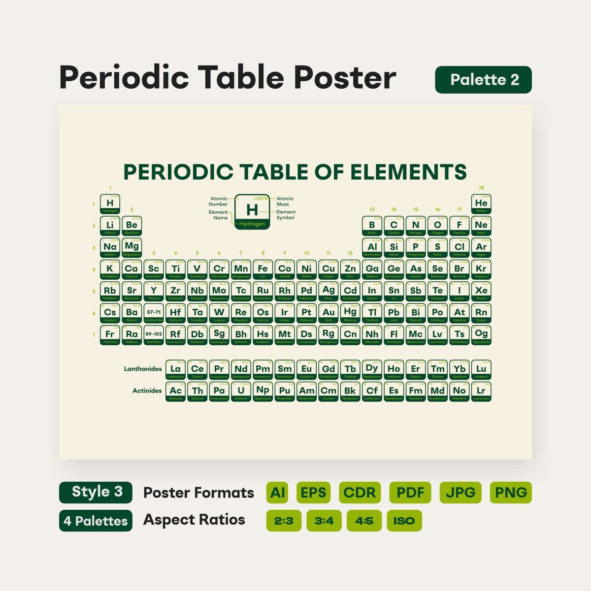 minimalist periodic table poster high resolution - fizzia.store - style 3