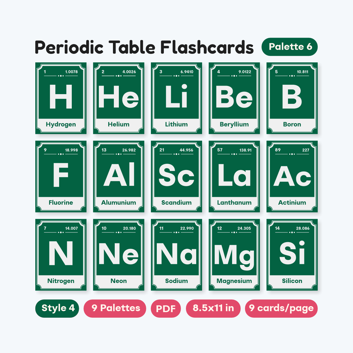 Chemistry Learning Flashcards 9 Color Palettes - fizzia.store - Style 4