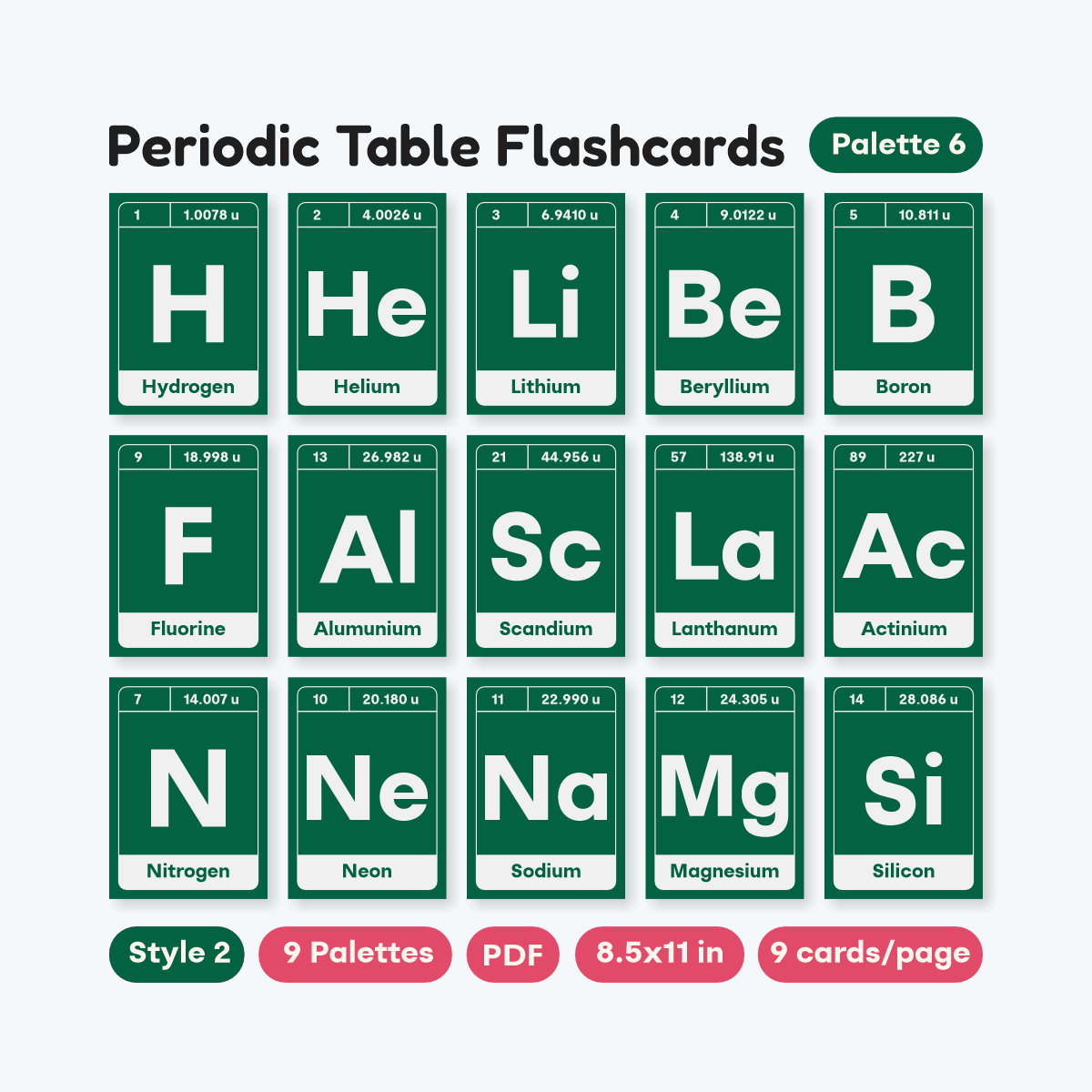 Educational Chemistry Flashcards Printable PDF - fizzia.store - Style 2