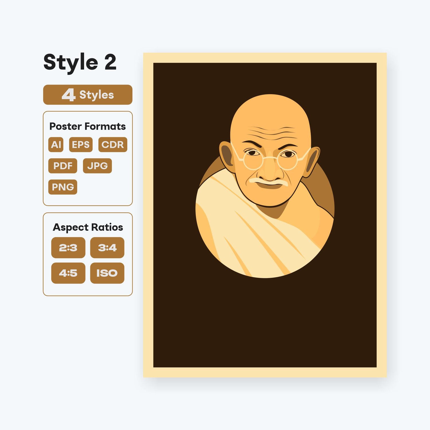 Historical figure Gandhi vector poster design - fizzia.store