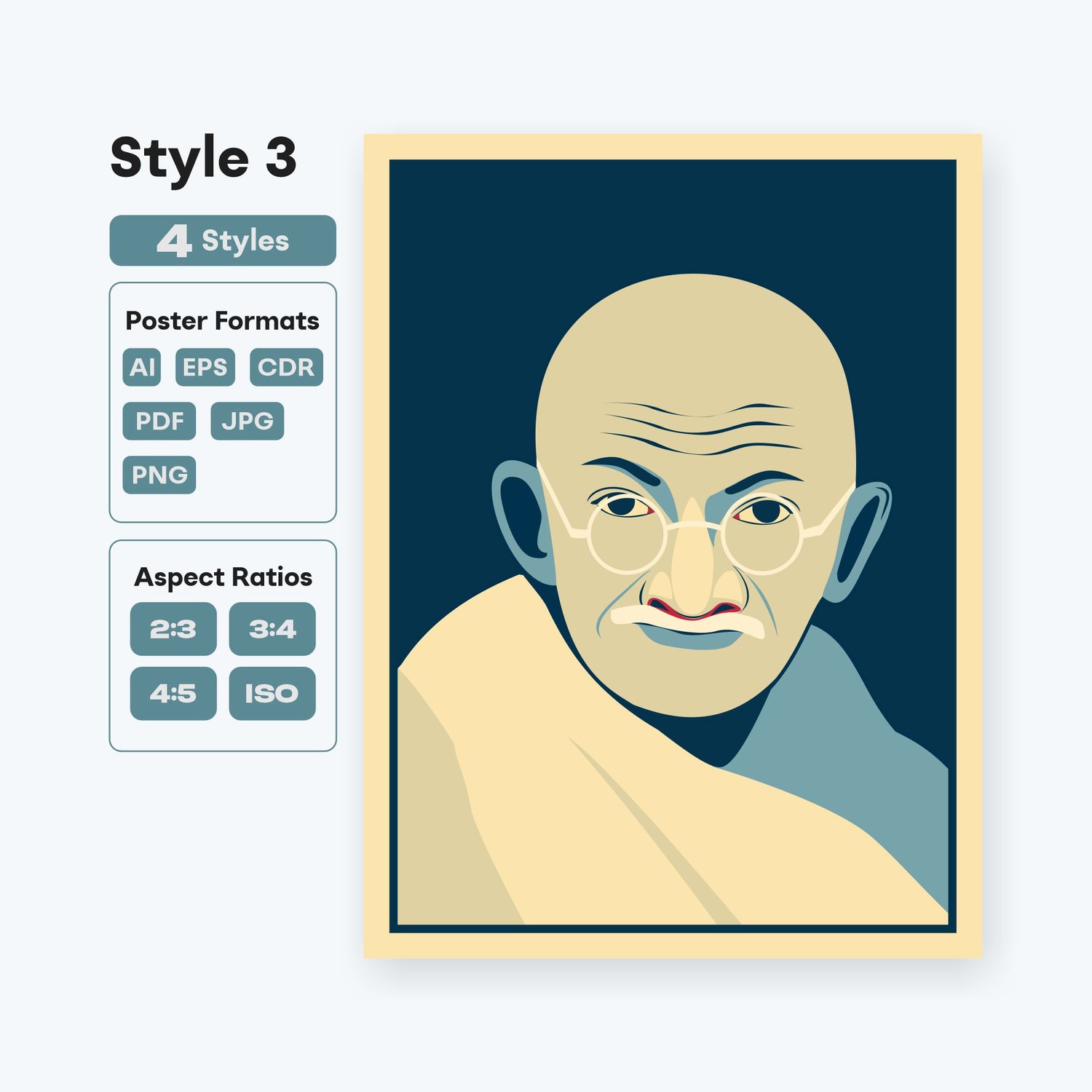 Mahatma Gandhi vector portrait printable wall art - fizzia.store
