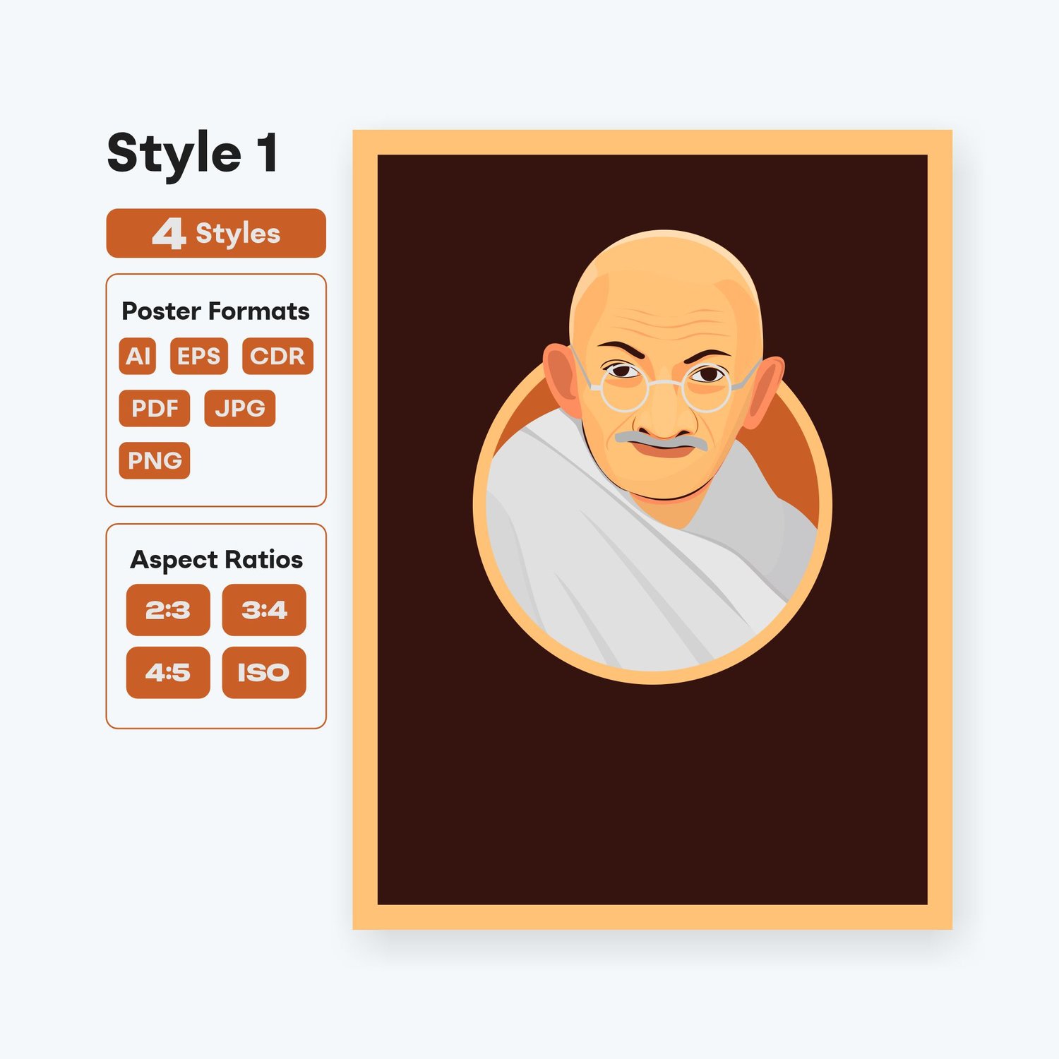 Gandhi illustration vector artwork for printing - fizzia.store
