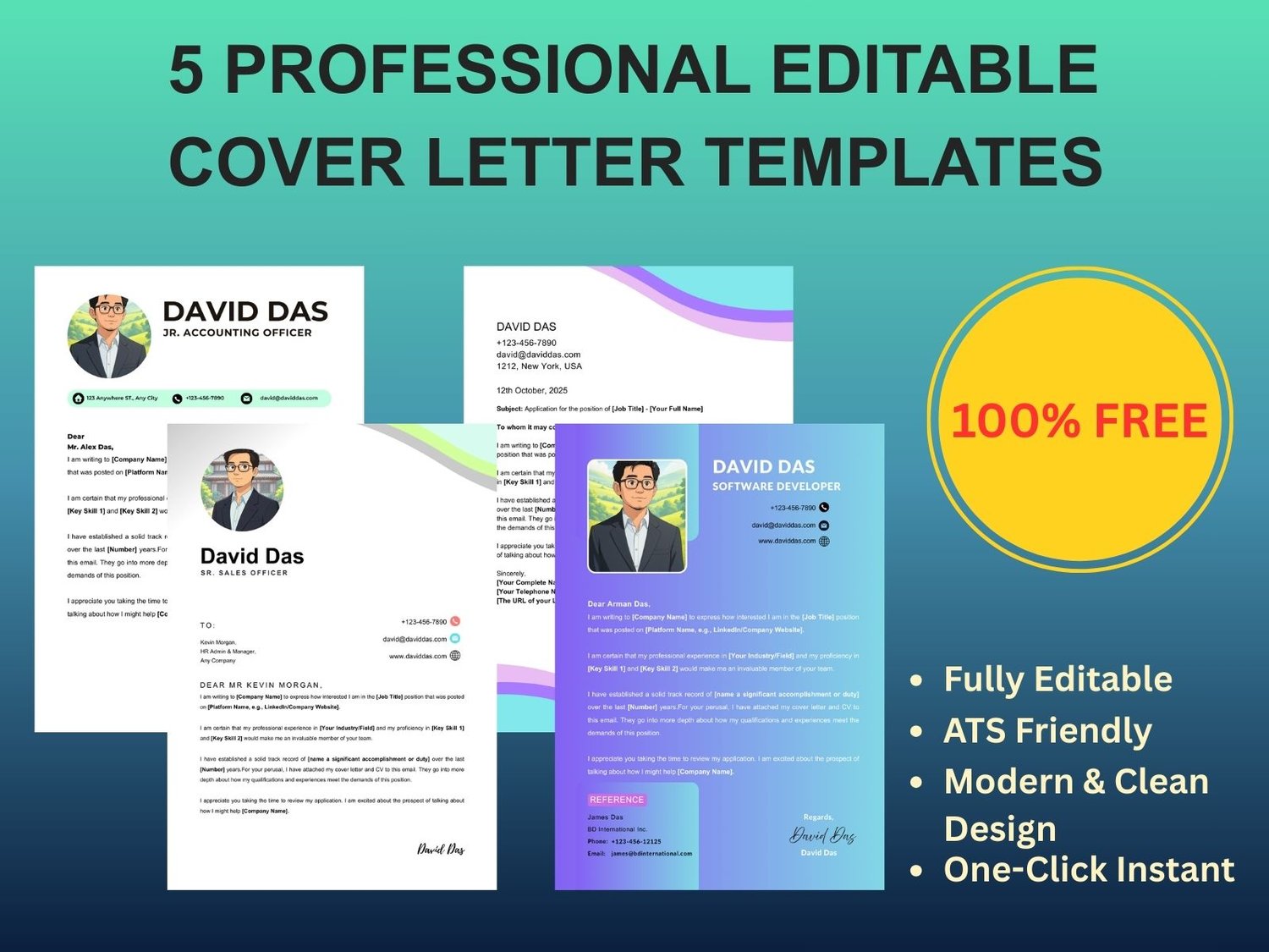 5 Professional Cover Letter Fully Editable Templates Bundle