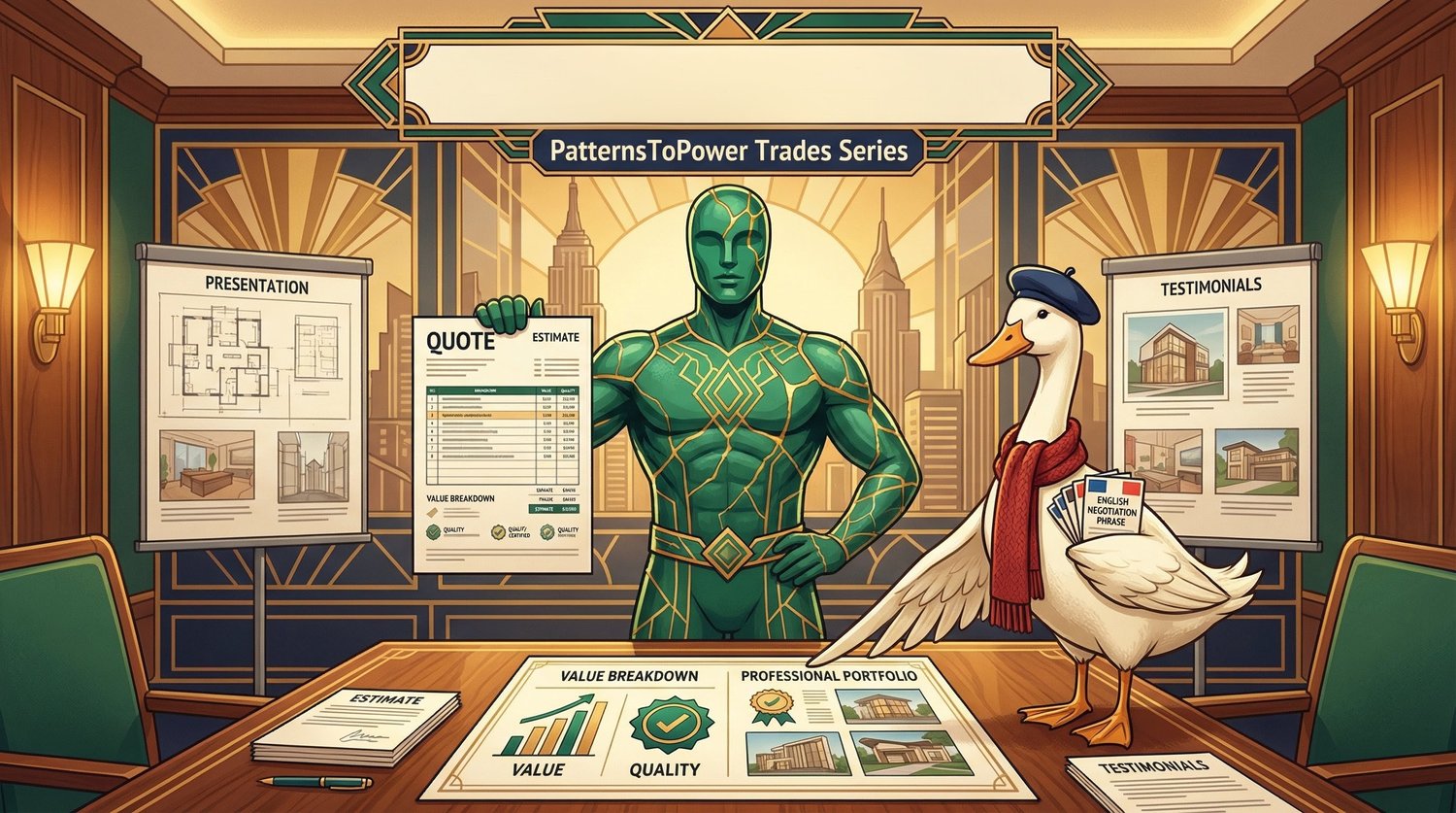 Jacques de Canard, le coach business anglais, aide notre héros Kintsugi a gagner plus en améliorant la négociation de devis