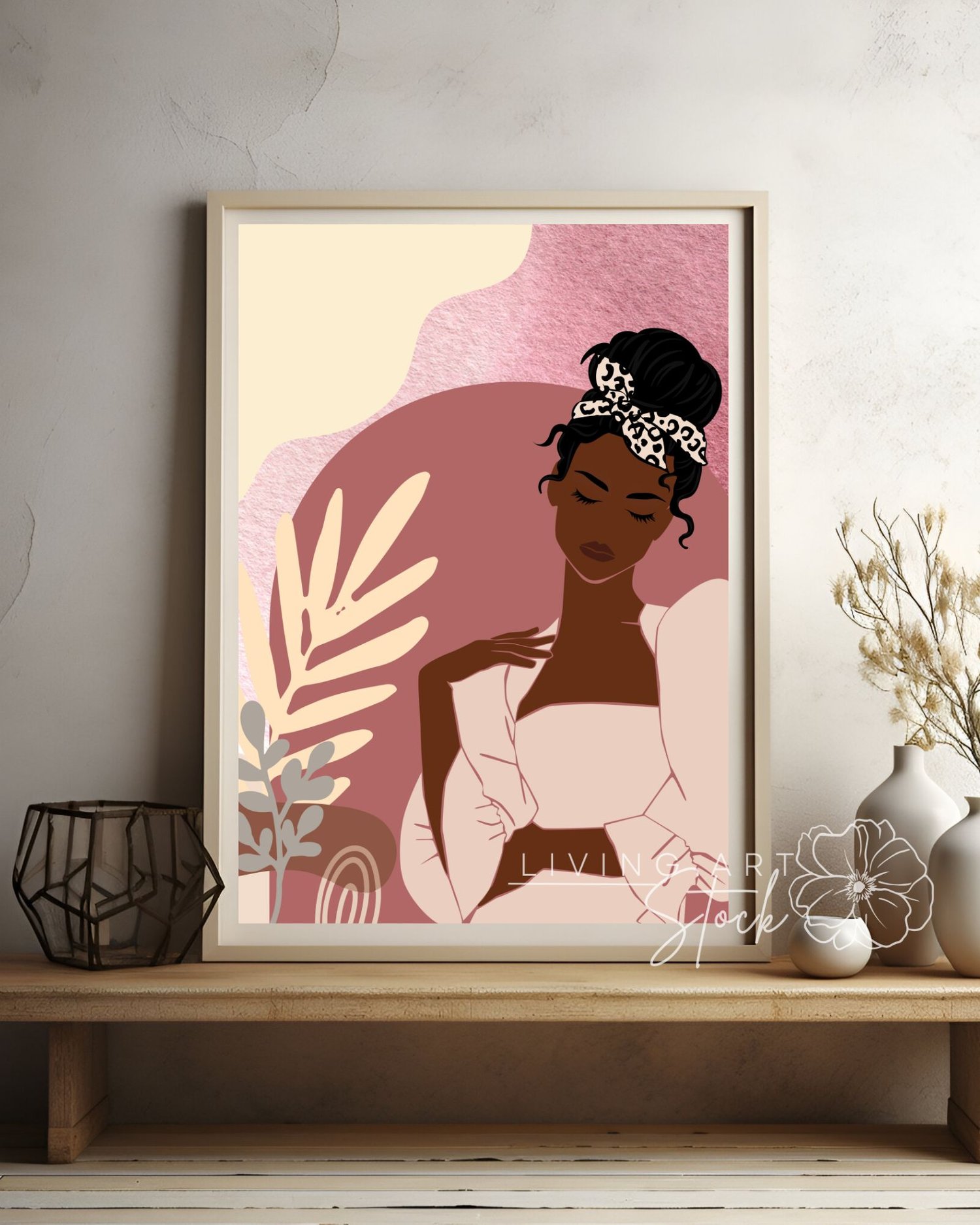 Black Woman Pink Flat Illustration Wall Art