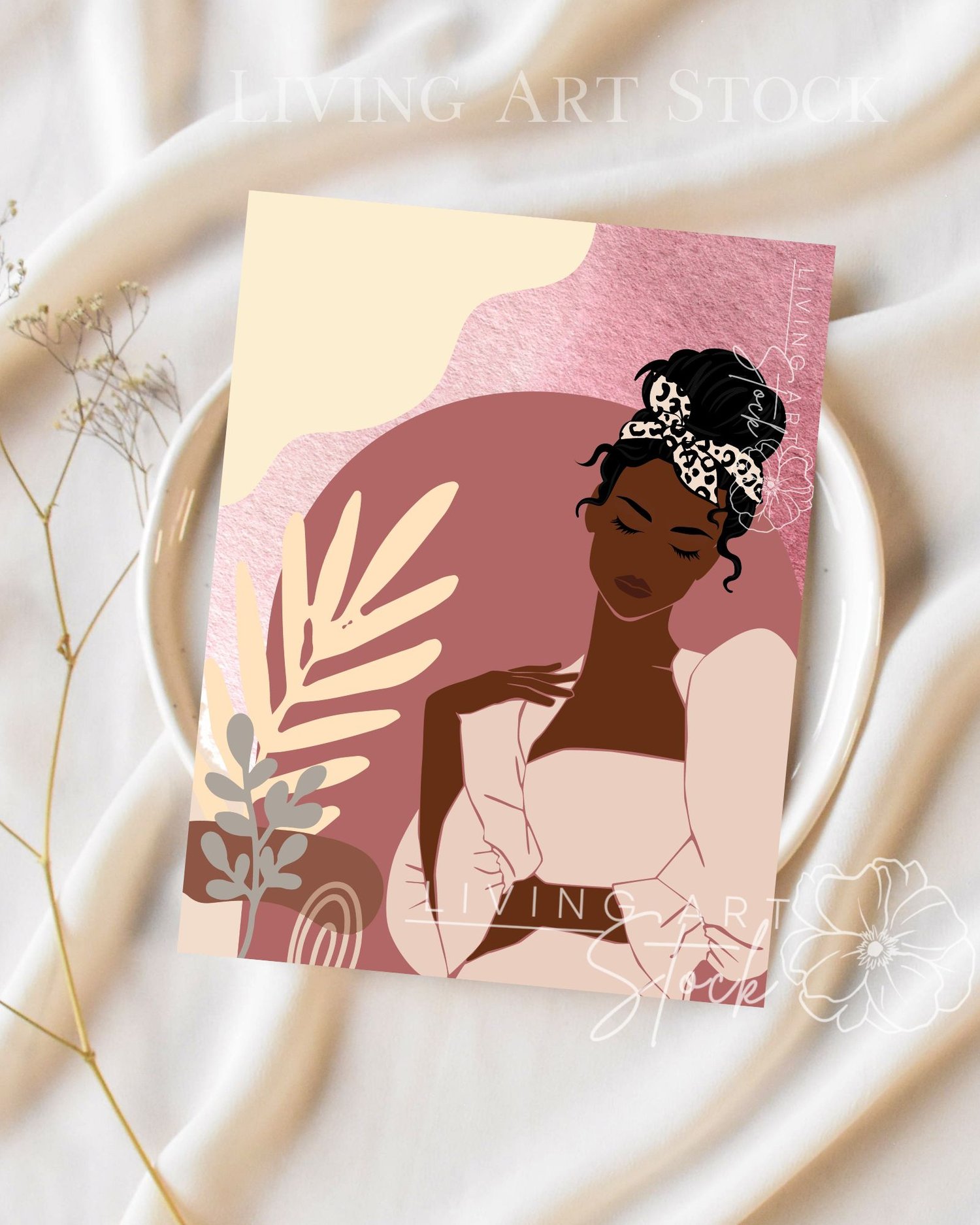 Black Woman Pink Flat Illustration Printable Design