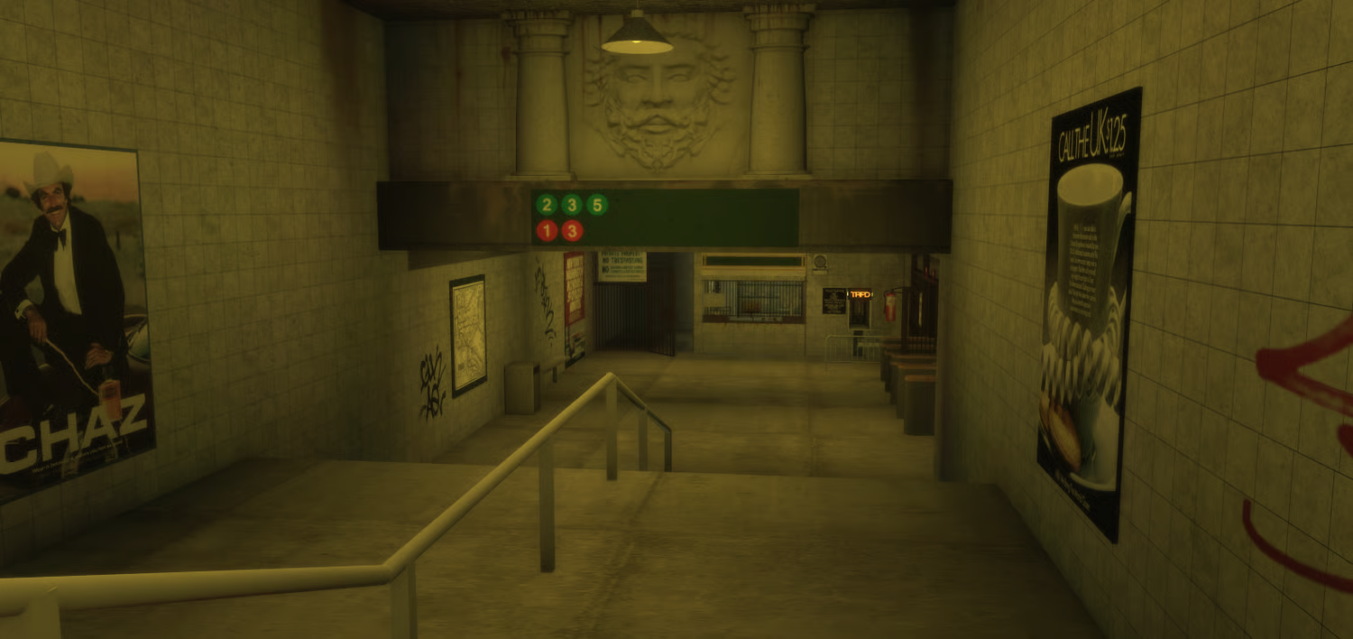 ticket booths and turnstiles in a realistic subway scene