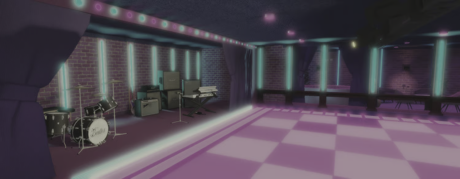 dance floor and stage inside a retro-modern club environment