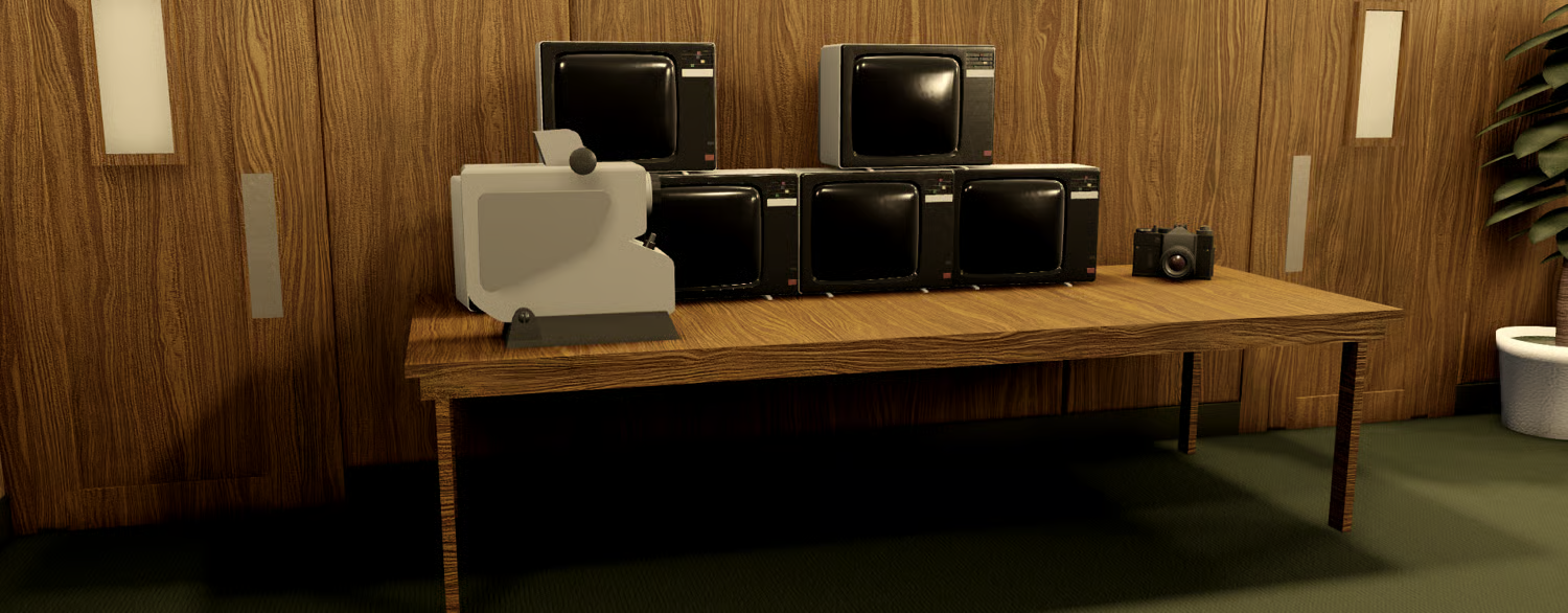 detailed judges bench with flags and emblem wall