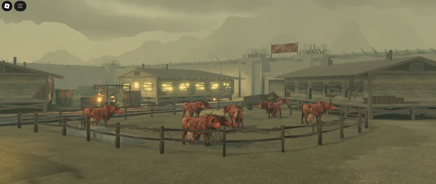 post-apocalyptic roblox desert town with ruined buildings