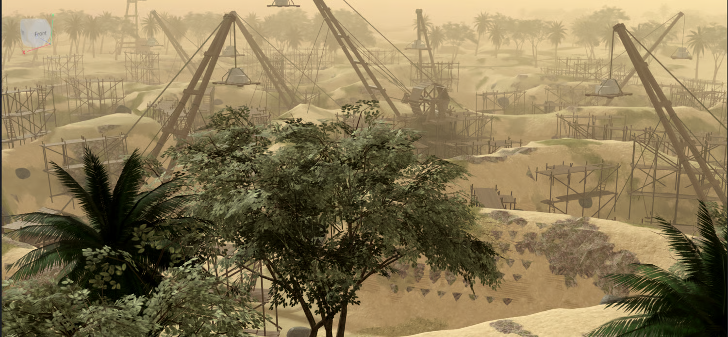 scattered desert vegetation and rocks in a frontier map