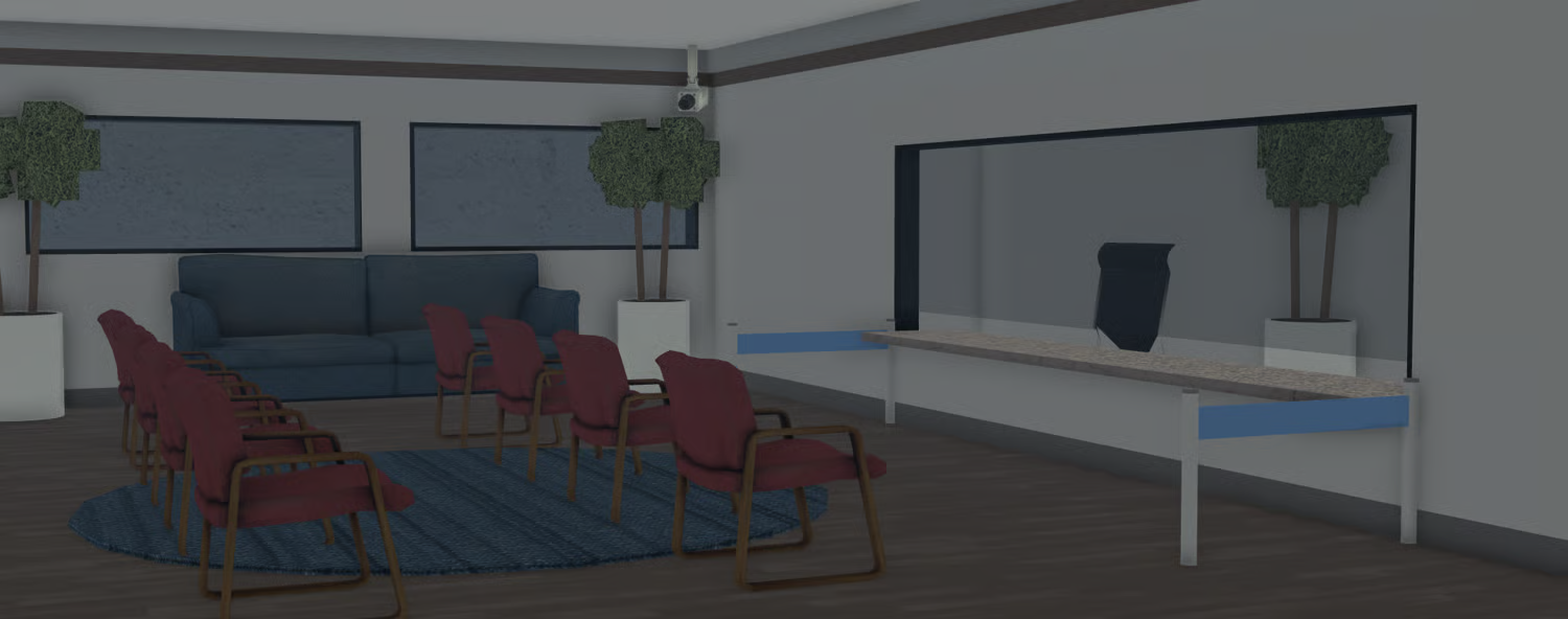 police station interior with interview and locker rooms