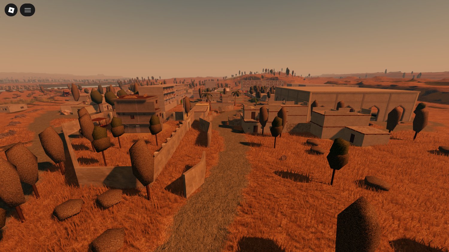 desert terrain with urban and camp areas