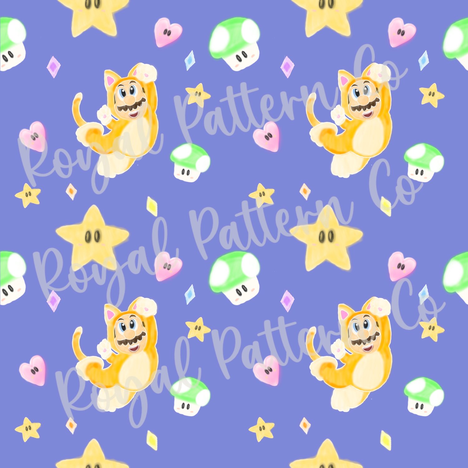 Mario Seem Less Pattern Cat Mario Seamless Pattern - Purple - Payhip