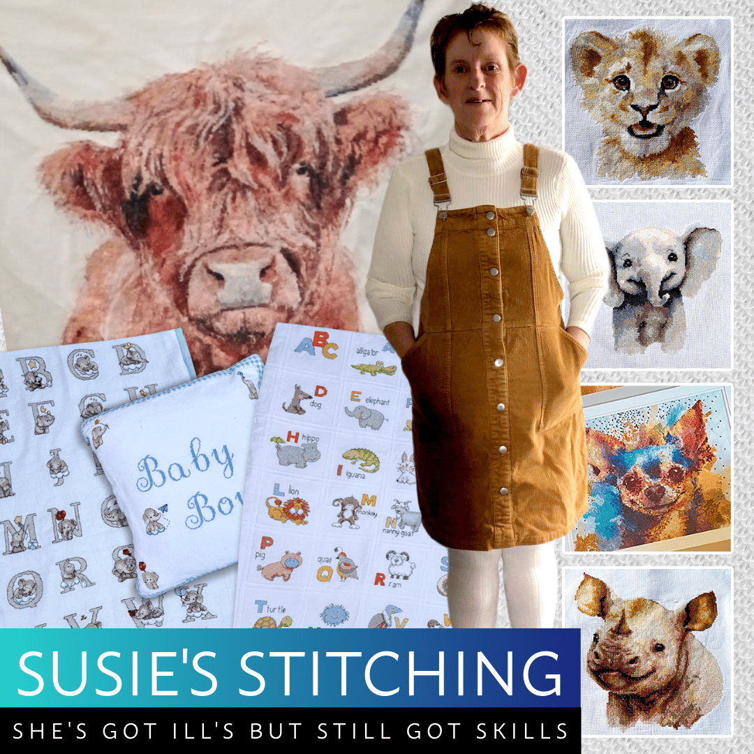 embroidery stitching of a cute cheeky baby monkey made by Susan Hall of Susie's Stitching