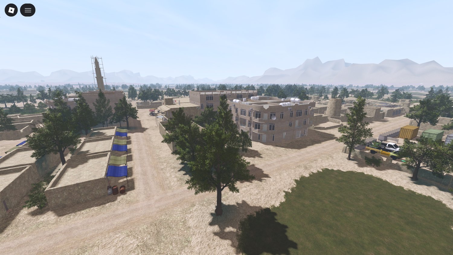 Selection of functional roleplay weapons in a Roblox war map
