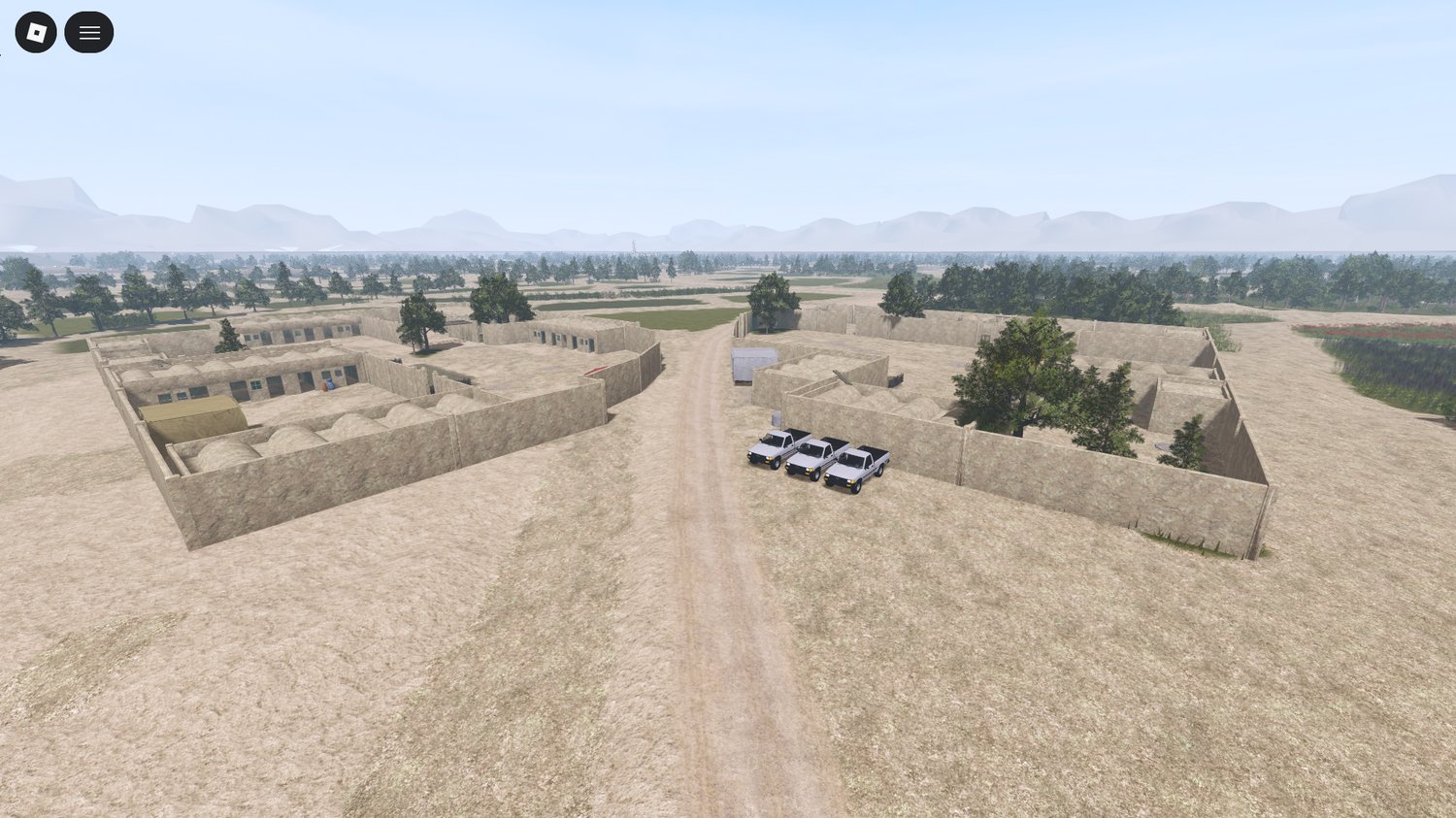 Detailed terrain and structures across a realistic Roblox battle map