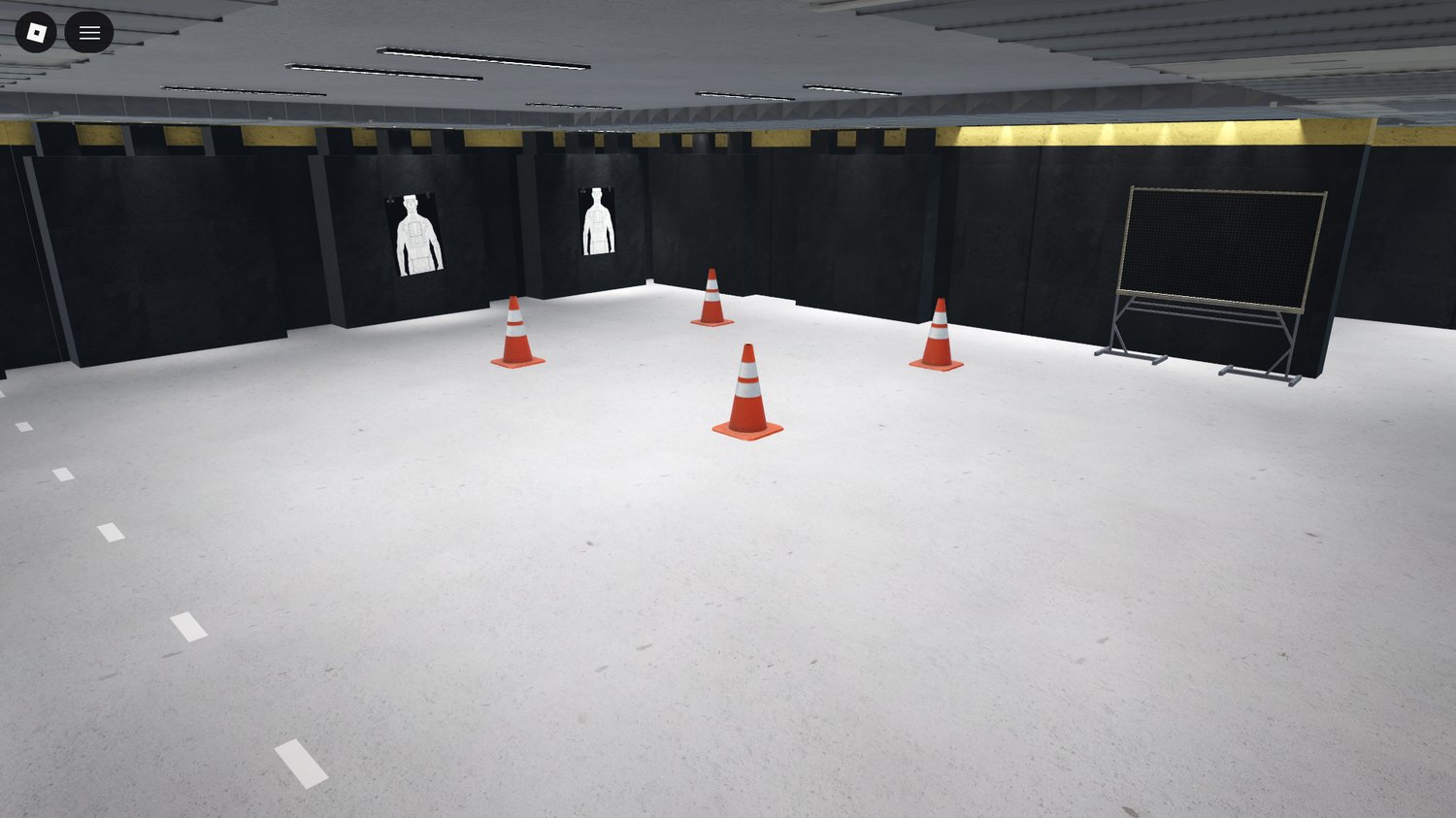 Detailed interior of a tactical training center in Roblox