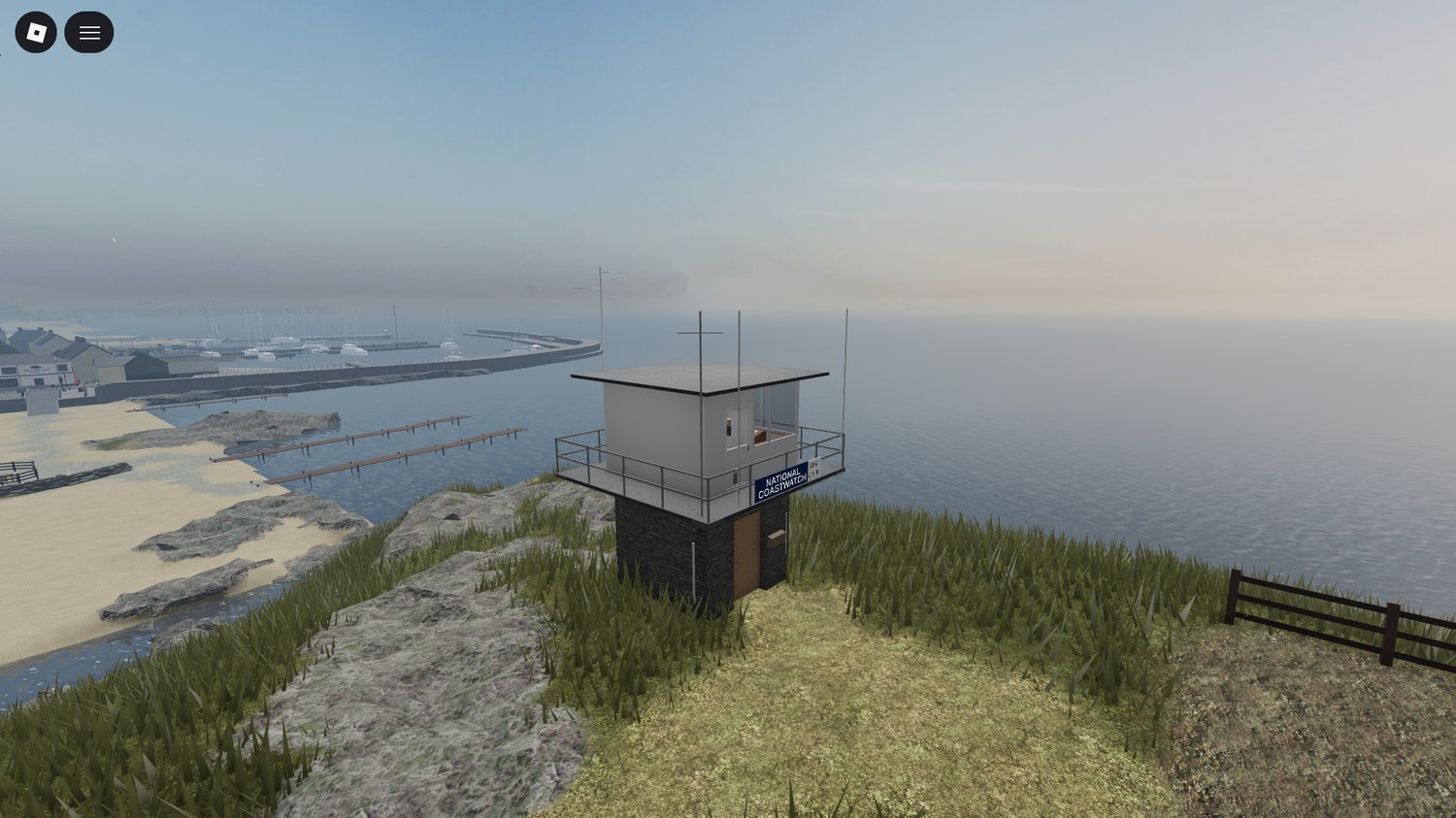 Coastal streets and buildings designed for Roblox roleplay