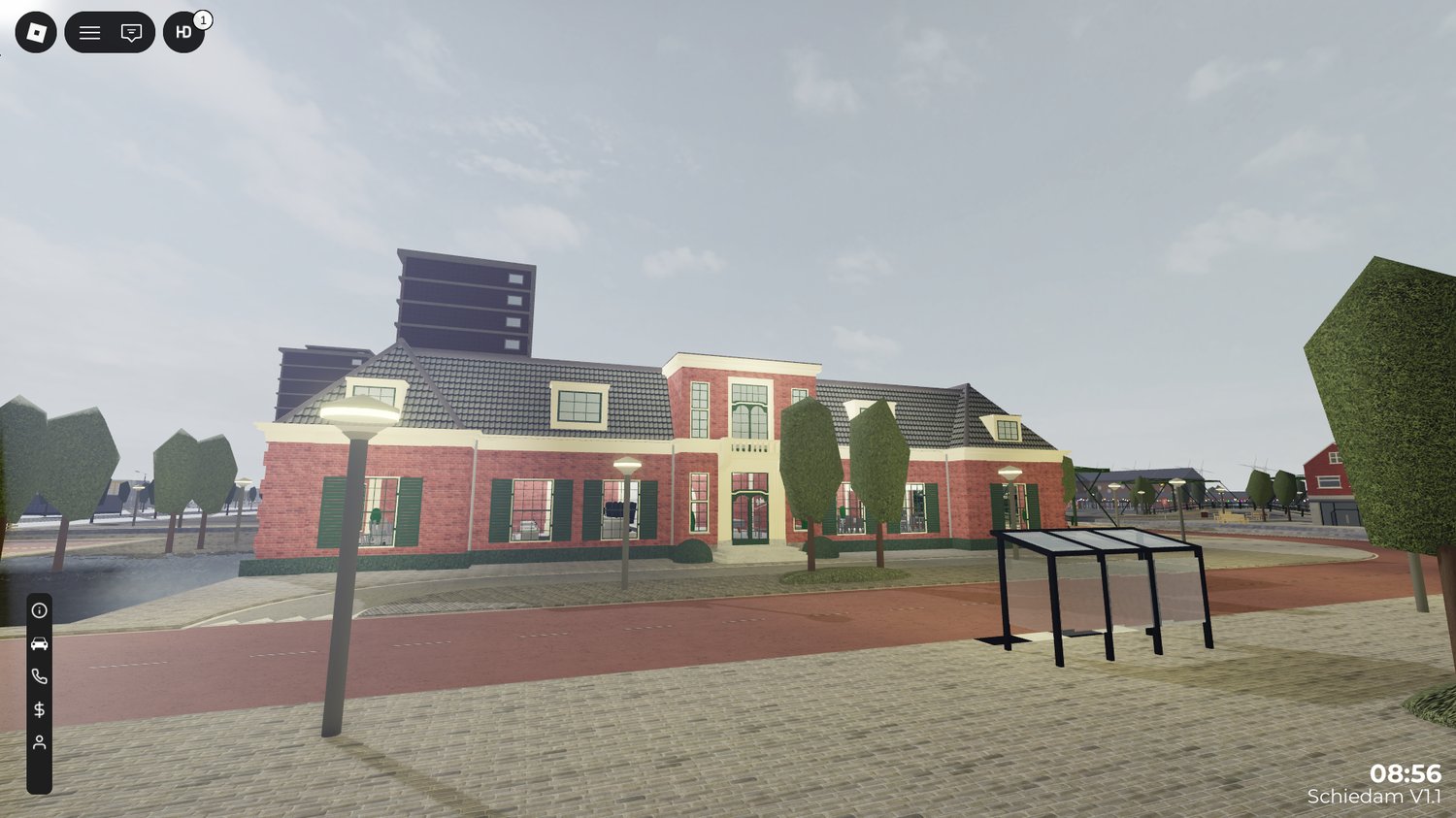 Multiple enterable buildings across a big Roblox city environment