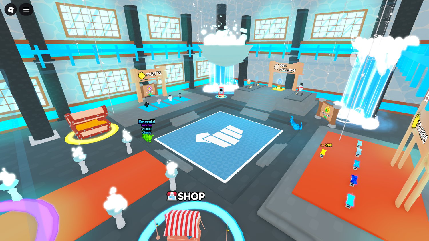 Pets and UGC items visible in a fully scripted Roblox game