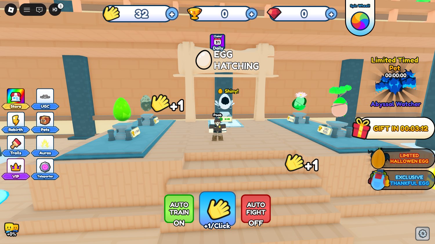 Auto-train and auto-fight features being used in Roblox gameplay