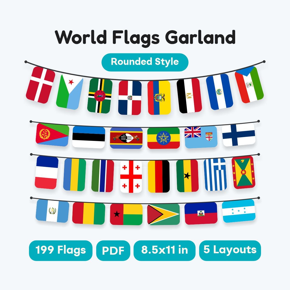 World Flags Garland Printable Rounded 2:3 Banner Set - fizzia.store