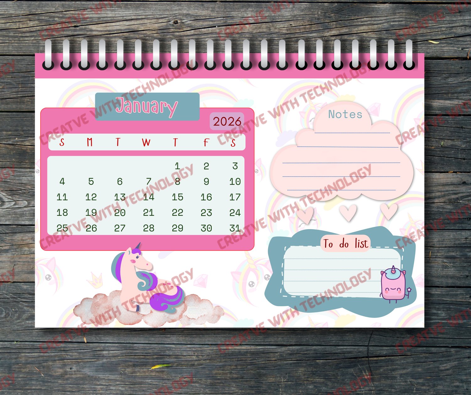 Free January – Unicorn Calendar 2026 - Payhip
