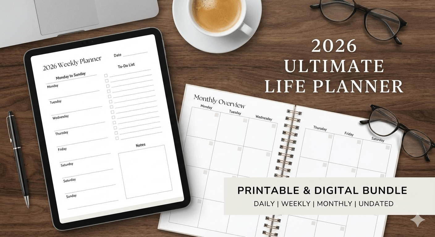 2026 Planner, Printable Planner, Daily Organizer, Weekly Planner, Monthly Calendar, Undated Planner, Life Planner, Productivity Tool, A4 Planner, US Letter Planner, Goal Tracker, Digital Download, To Do List, Academic Planner.