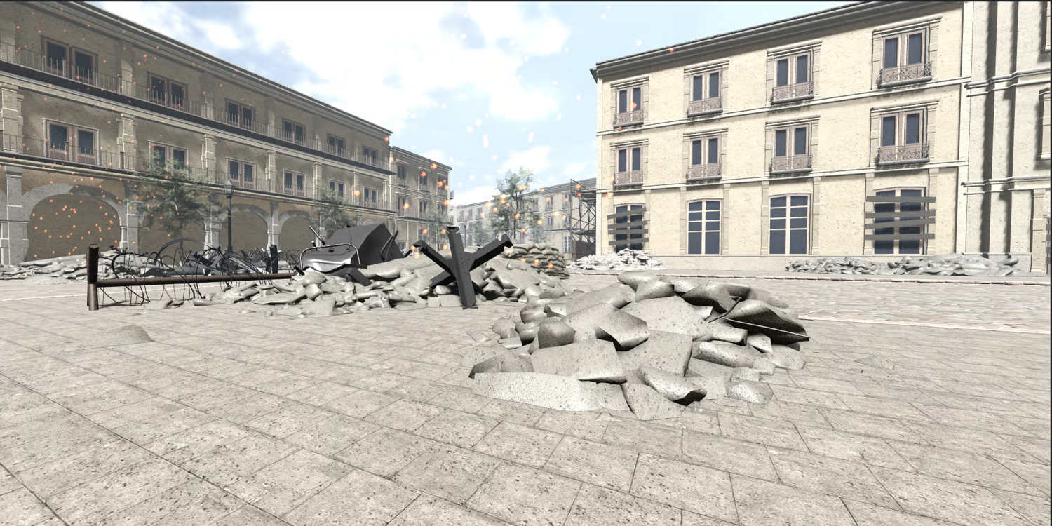 Riverside walkways within a cinematic Roblox map
