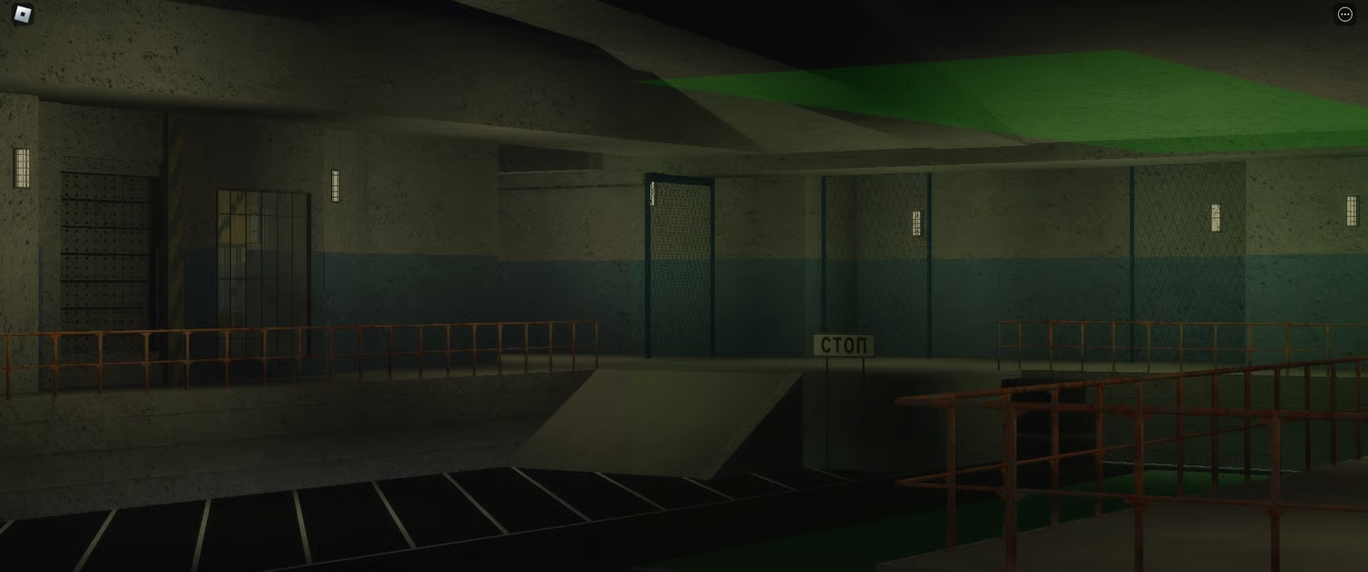 Observation rooms and security checkpoints in a Roblox SCP map