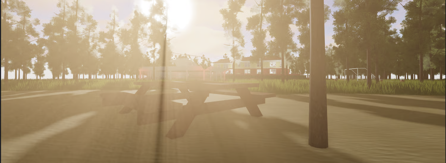 Lakeside dock with small boat in a Roblox estate environment