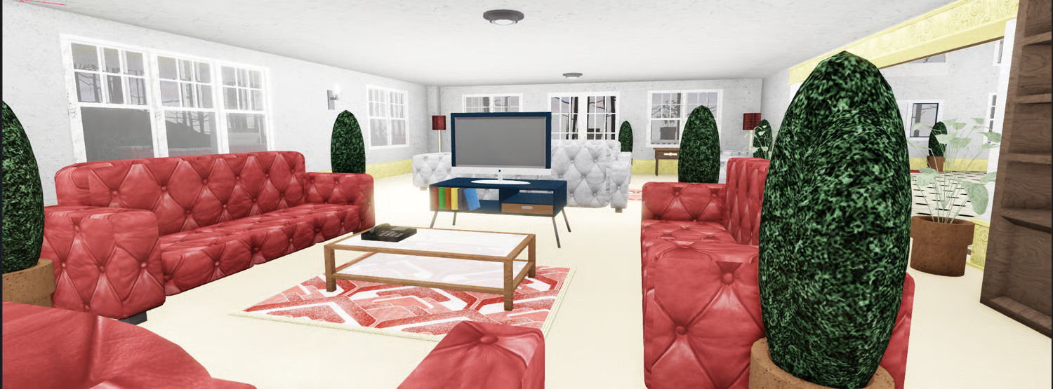 Cinematic wide view of a countryside estate in Roblox