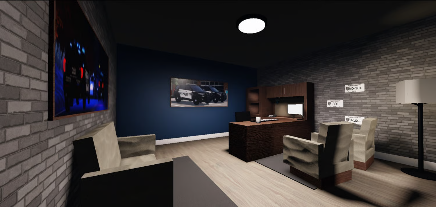 Curtains and performance area in a Roblox auditorium