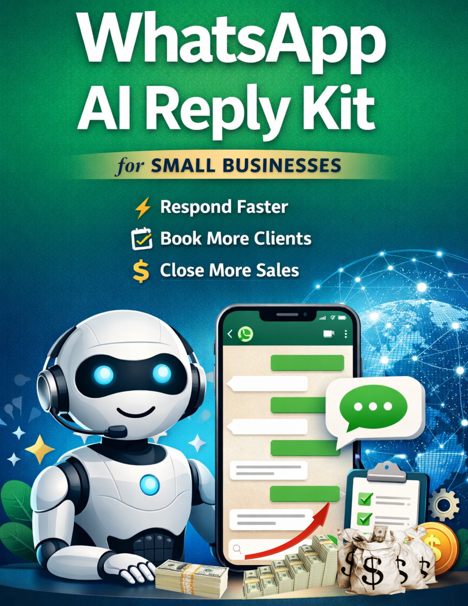 Cover of WhatsApp Reply Kit – 28 pages of ready-to-use responses for businesses, freelancers, and professionals